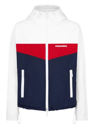 Dsquared2 White And Blue Windproof Jacket In Bianco