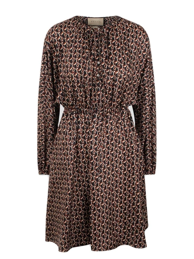 Gucci Close Connections Chain-print Silk Midi Dress In Black