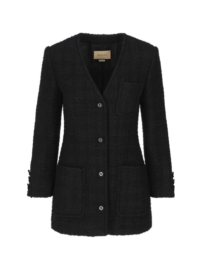 Gucci Tweed Single-breasted Jacket In Black