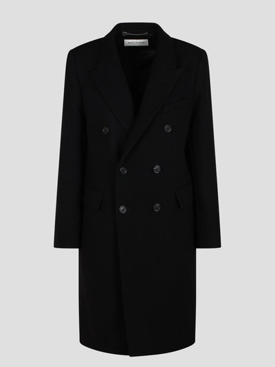 Saint Laurent Wool And Cashmere Coat In Black