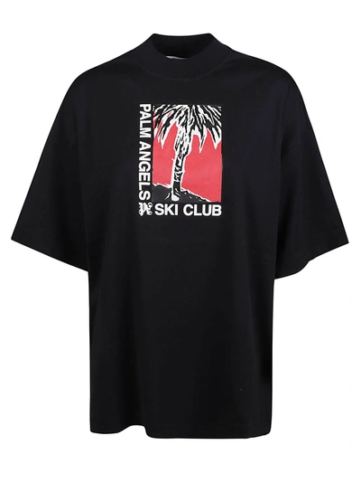 Palm Angels Ski Club Oversized Cotton T-shirt In Black