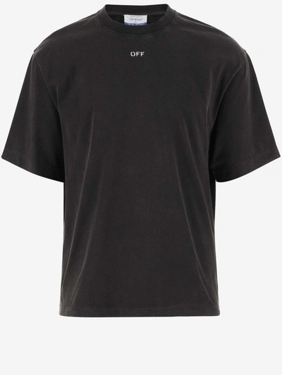 Off-white Cotton T-shirt With Painted Print And Logo In Black Grey