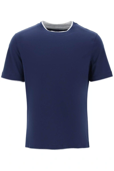 Brunello Cucinelli Layered-effect Crewneck T-shirt In Blu Prussia