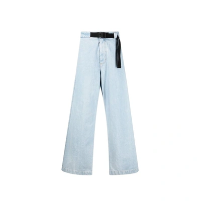 Moncler Belted Denim Jeans In Blue