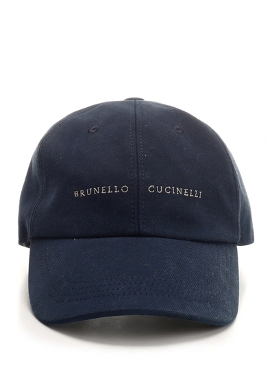 Brunello Cucinelli Cashmere And Silk Baseball Cap With Embroidery In Blue