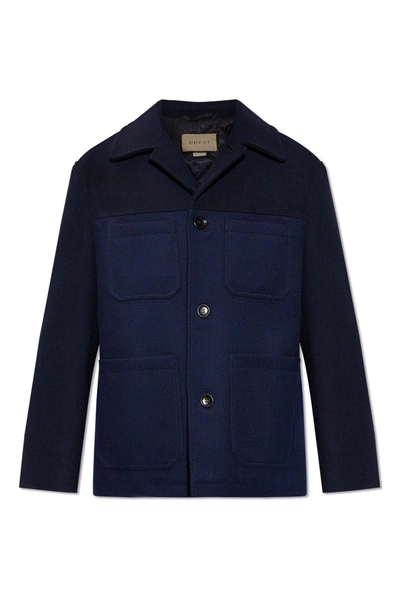 Gucci Collared Button-up Coat In Blue Green Red Mix