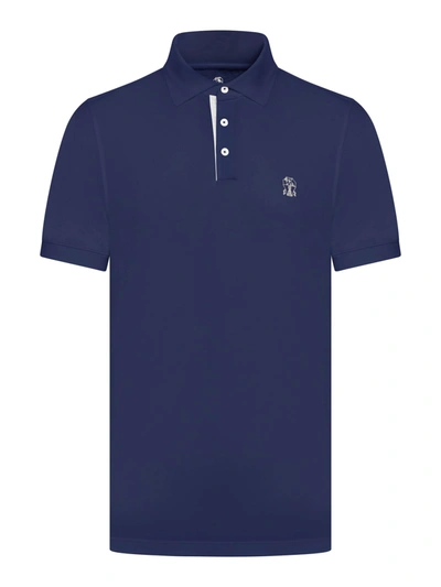 Brunello Cucinelli Piquet Polo With Logo In Blue Prussia