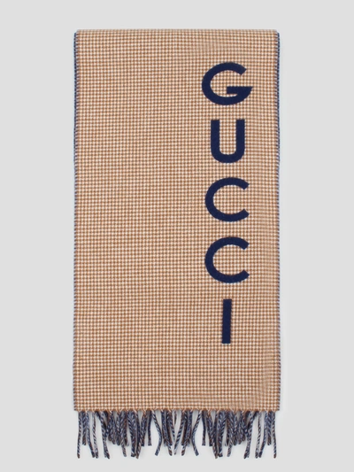 Gucci Wool Cashmere Scarf In Brown