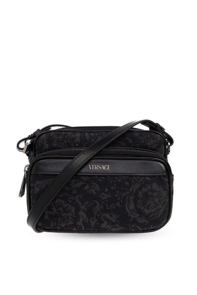 Versace Barocco Athena Zipped Messenger Bag In E Black Rutenio