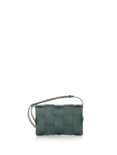 Bottega Veneta Casette Cross-body Leather Bag With Woven Pattern In Emerald Green Gold
