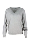 BRUNELLO CUCINELLI BRUNELLO CUCINELLI CASHMERE V-NECK SWEATER WITH ROWS OF JEWELS ON THE ARM