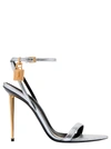 TOM FORD TOM FORD SILVER SANDALS WITH METAL HEEL AND PADLOCK IN LEATHER WOMAN