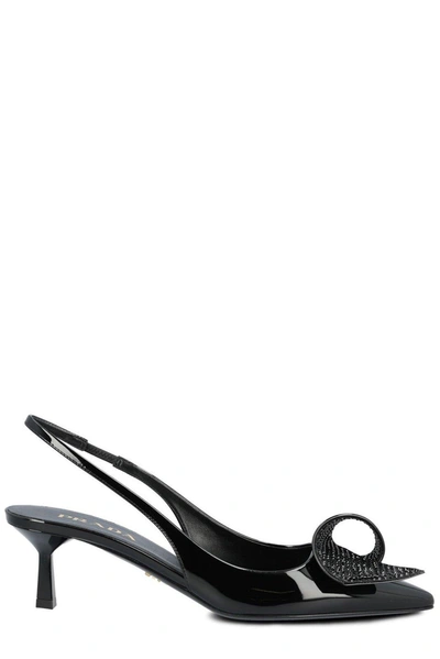 Prada Embellished Slingback Pumps In Nero