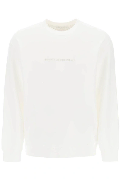 Brunello Cucinelli Logo Embroidered Crewneck Sweatshirt In Off White