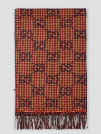 Gucci Gg Rib Knit Wool Scarf In Red