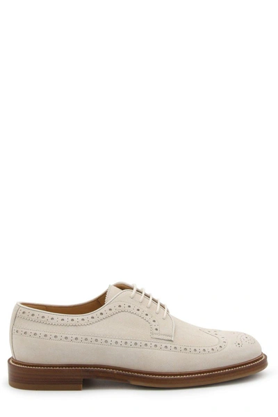 Brunello Cucinelli Perforated-embellished Lace-up Derby Shoes In White