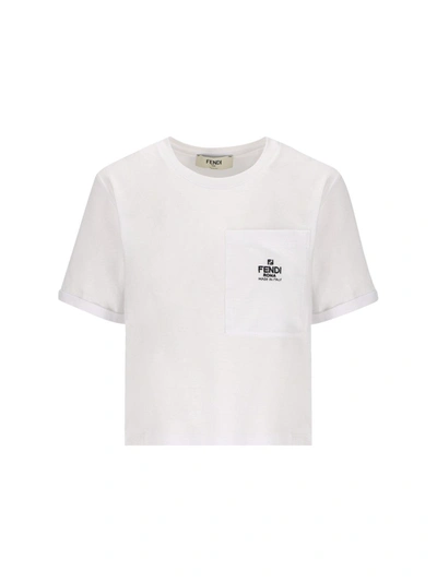 Fendi Logo Embroidered Crewneck T-shirt In White