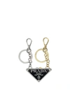 Prada Triangle-logo Keyring In White