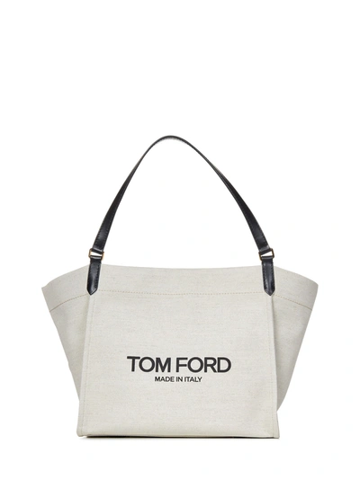 Tom Ford Canvas And Leather Medium Tote Bag In White
