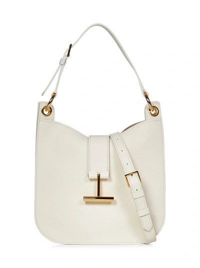 Tom Ford Small Leather Crossbody Bag In White
