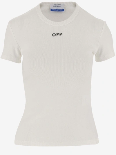 OFF-WHITE OFF-WHITE STRETCH COTTON T-SHIRT WITH LOGO