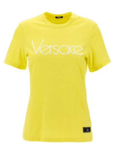 Versace Logo Embroidery T-shirt In Yellow,white