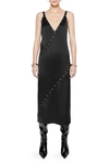 REBECCA MINKOFF CAMILLA STUDDED SATIN MIDI DRESS