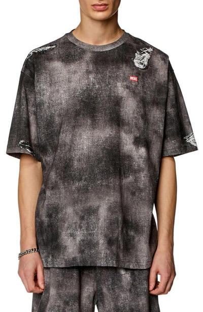 Diesel T-shirt Con Stampa Denim Trompe-l'ail In Nero