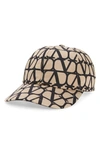 Valentino Vlogo Signature-print Hat In E21 Beige/ Nero