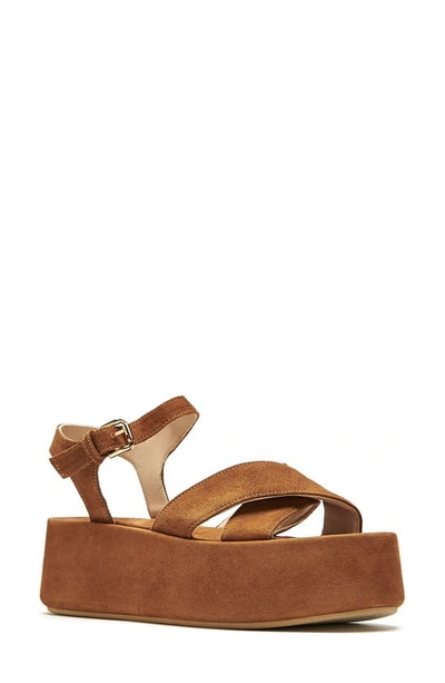 La Canadienne Kinsley Platform Ankle-strap Suede Sandals In Chestnut