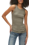 Michael Stars Halley Ribbed Tank With Ruching In Olive