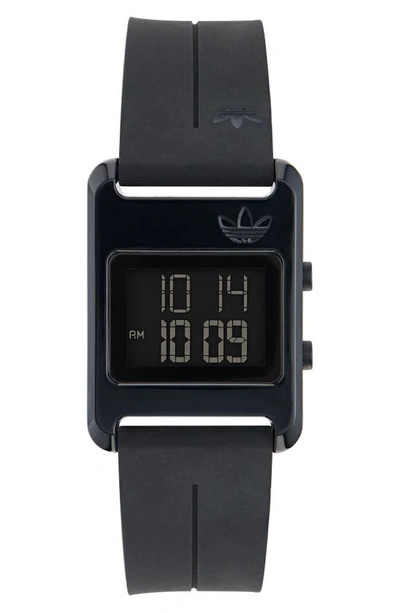 Adidas Originals Adidas Resin Case Silicone Strap Digital Watch, 31mm In Black