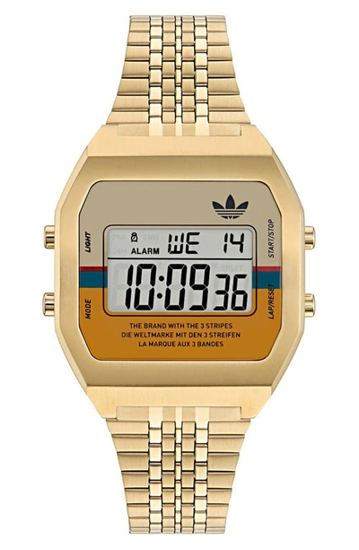 Adidas Originals Men's Digital Two Ip Yellow Gold-played Stainless Steel Bracelet Watch/36mm