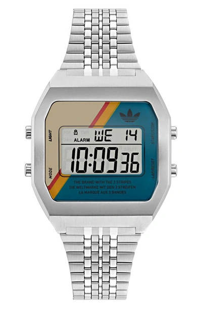 Adidas Originals Men's Digital Two Stainless Steel Bracelet Watch/36mm In Silver