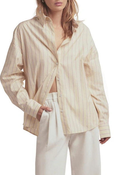 Favorite Daughter Ex Boyfriend Oversize Button-up Shirt In Emerald Stripe