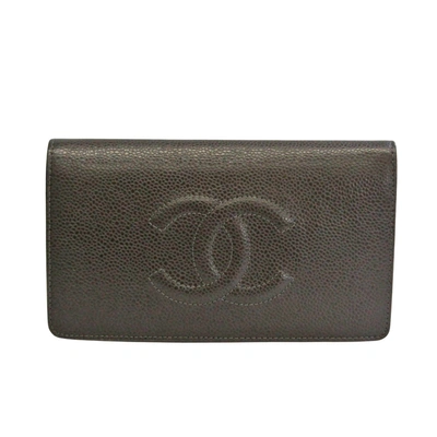 Pre-owned Chanel Coco Mark Grey Leather Wallet  ()