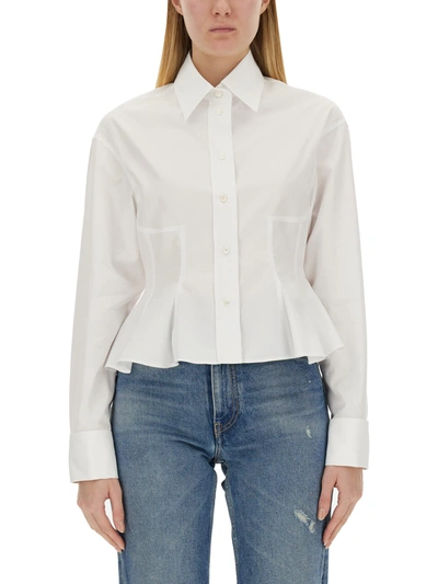 Stella Mccartney Collared Cotton Peplum Shirt In Pure White