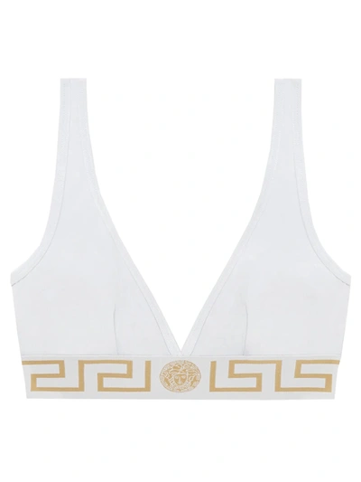 Versace White Greca Border Bralette In Bianco