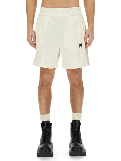 Palm Angels Man Ivory Polyester Bermuda Shorts In Bianco