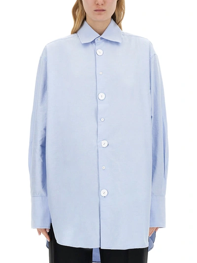 Jw Anderson Long Sleeved Buttoned Oversize Shirt In Blu