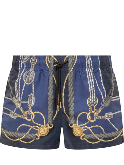 Versace Nautical Beach Short In Blu Navy-oro