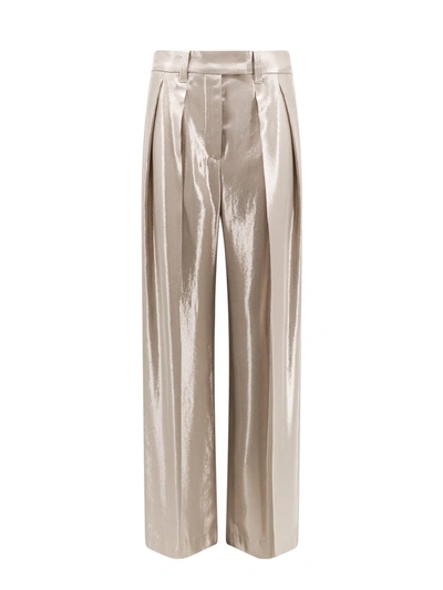 Brunello Cucinelli Laminated-effect Belt-looped Trousers In Beige