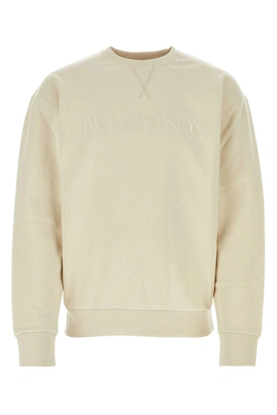 Jw Anderson Logo Embroidered Crewneck Sweatshirt In Beige