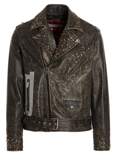 Golden Goose Distressed Leather Biker Jacket In Black