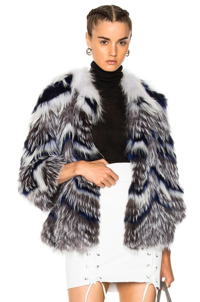 Yves Salomon Striped Fox Fur Jacket, Grey