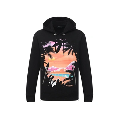 Balmain Cotton Printed Sweatshirt In Black