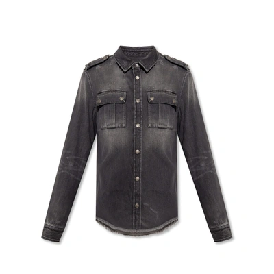 Balmain Cotton Denim Shirt In Black