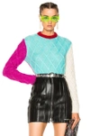 FAUSTO PUGLISI FAUSTO PUGLISI COLOR BLOCK CROP KNIT SWEATER IN BLUE,PINK,FPD0039 PF0187C