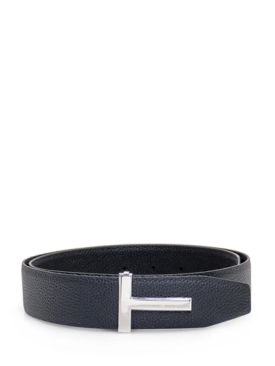 Tom Ford Leather Belt In Dark Navy Black
