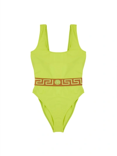 Versace Greca Lycra One-piece Swimsuit In Giallo